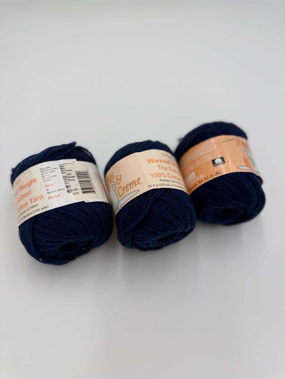 Peaches & Creme 100% Cotton Worsted Weight Yarn Bright Navy 3 Skeins